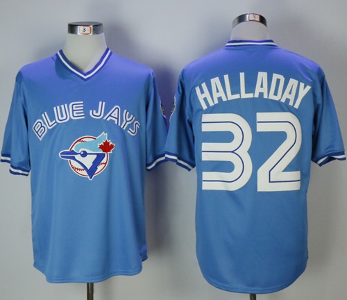 Blue Jays #32 Roy Halladay Light Blue Cooperstown Throwback Stitched MLB Jersey